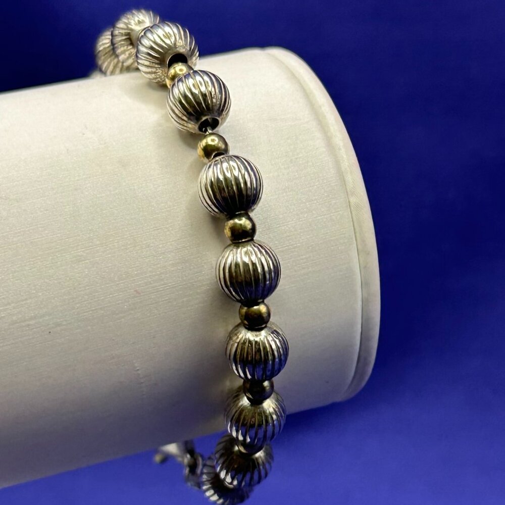 Sterling Silver Fluted Bead Bracelet - Picture 2 of 15